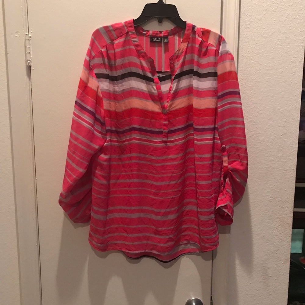 a.n.a Long Sleeve Striped Sheer Tunic Top